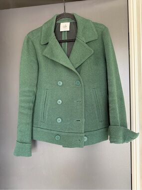 CAbi Forest Green Double-Breasted Wool Pea Coat